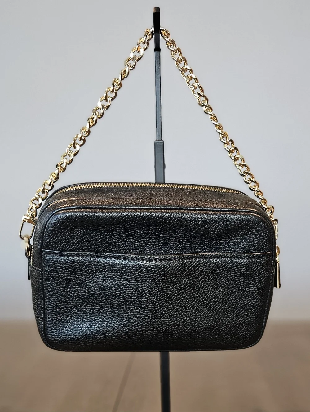 Michael Kors Bryant Medium Double Zip Camera Crossbody in Black Leather